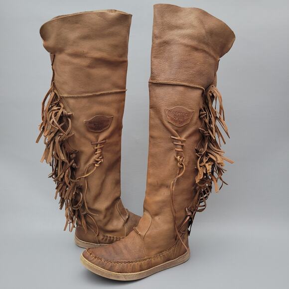 El Vaquero Tall Over Knee Original 80s Apache Leather Fringe Boots 40 - Picture 1 of 16